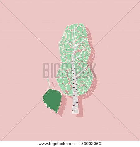 paper sticker on stylish background of plant Betula