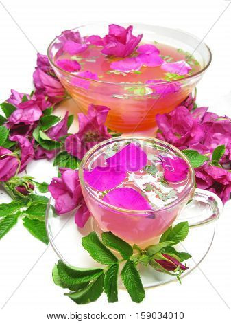 rose punch tea cocktail punch in bowl and cup