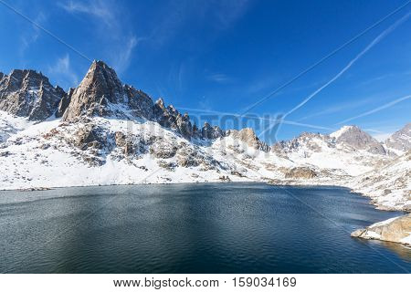 Hike to beautiful  Minaret Lake, Ansel Adams Wilderness, Sierra Nevada, California,USA.Autumn season.