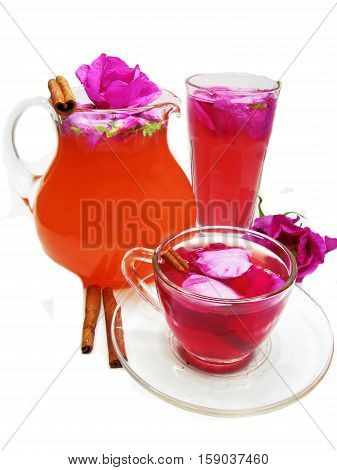 rose punch tea cocktail punch in jug and cup