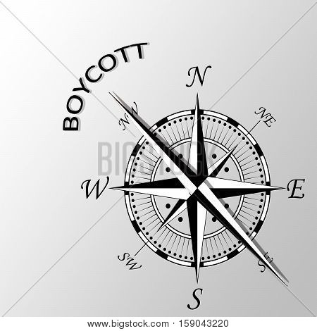 Illustration of boycott word written aside compass
