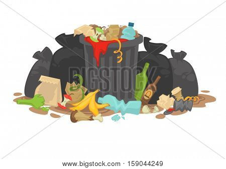 Pile of Decaying Garbage Left Lying Around. Vector Illustration.