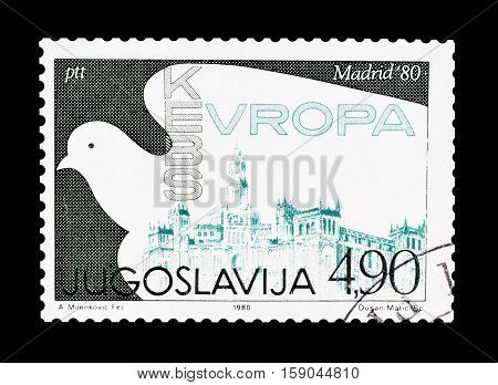 YUGOSLAVIA - CIRCA 1980 : Cancelled postage stamp printed by Yugoslavia, that shows Madrid.
