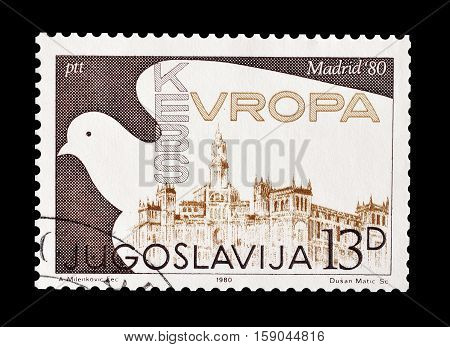 YUGOSLAVIA - CIRCA 1980 : Cancelled postage stamp printed by Yugoslavia, that shows Madrid.