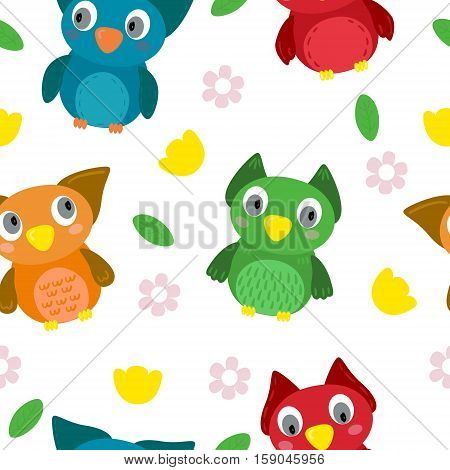 Cute Vector owls cartoon in style set. vector pattern.