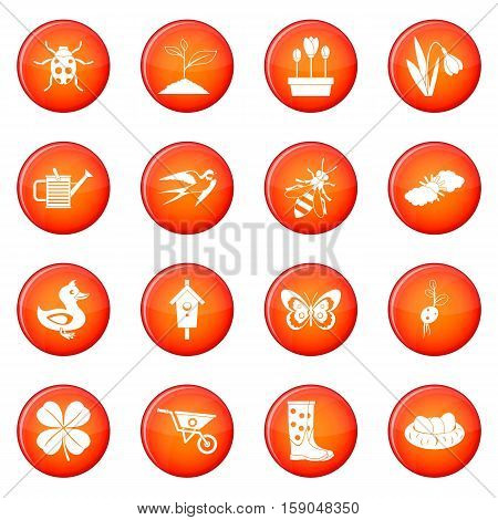 Spring icons vector set of red circles isolated on white background