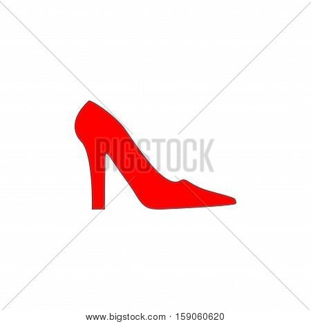 Women's red slipper. Silhouette shoe girl on white background. Symbol elegance sexy style fashion. Vintage and modern form. Isolated graphic design print. Flat vector image. Vector illustration