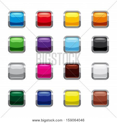 Blank square colorful rounded web buttons icons set. Cartoon illustration of 16 blank square colorful rounded buttons vector icons for web