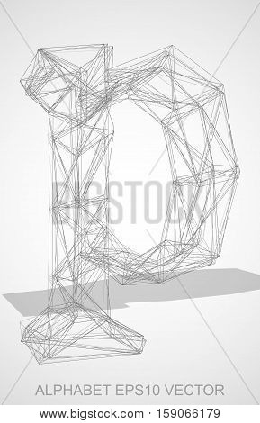 Abstract illustration of a Pencil sketched lowercase letter P with Transparent Shadow. Hand drawn 3D P for your design. EPS 10 vector illustration.