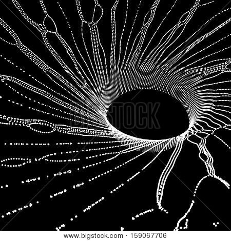 Black hole made from Flying Particles. Abstract Background. 3D Vector Illustration.