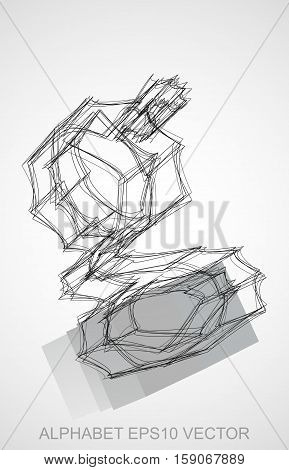 Abstract illustration of a Ink sketched lowercase letter G with Reflection. Hand drawn 3D G for your design. EPS 10 vector illustration.
