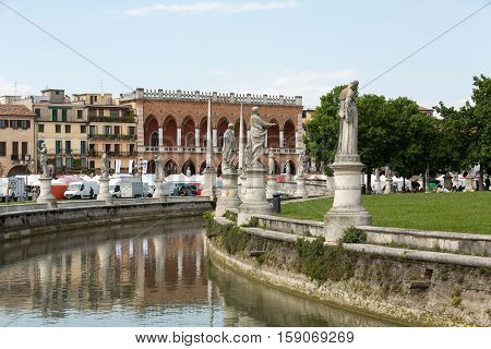 PADUA, ITALY - MAY 3, 2016:Lodge Amulea in the Great piazza of Prato della Valle also known as Ca' Duodo Palazzo Zacco in Padua Italy