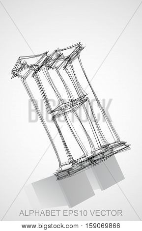 Abstract illustration of a Ink sketched 0 with Reflection. Hand drawn 3D 0 for your design. EPS 10 vector illustration.