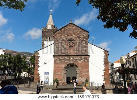 FUNCHAL, MADEIRA, SPAIN - SEPTEMBER 1, 2016: The Cathedral of Our Lady of the Assumption in Funchal Madeira island Portugal