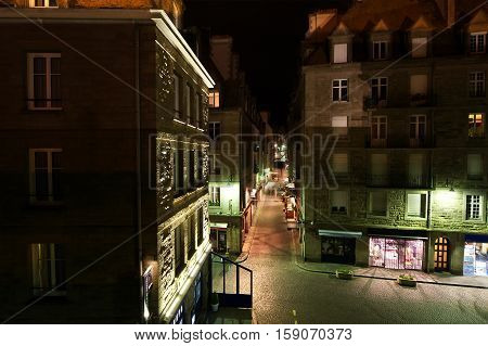 Saint-malo At Night-- Is A Walled Port City In Brittany In Northwestern France On The English Channe