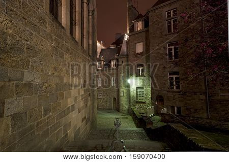 Saint-malo At Night-- Is A Walled Port City In Brittany In Northwestern France On The English Channe
