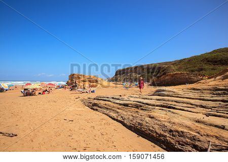 LIENCRES DUNES SPAIN - AUGUST 21: View of the Liencres dunes nature reserve in the Cantabrian sea on August 21 2016