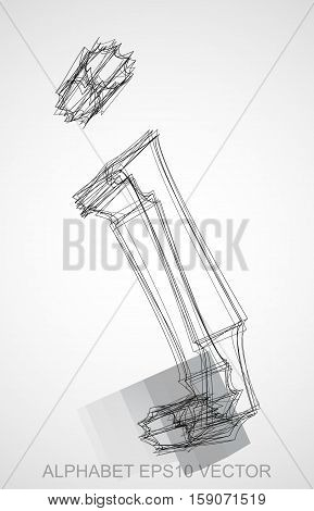 Abstract illustration of a Ink sketched lowercase letter J with Reflection. Hand drawn 3D J for your design. EPS 10 vector illustration.