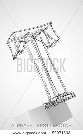 Abstract illustration of a Ink sketched uppercase letter T with Reflection. Hand drawn 3D T for your design. EPS 10 vector illustration.