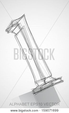Abstract illustration of a Ink sketched lowercase letter L with Reflection. Hand drawn 3D L for your design. EPS 10 vector illustration.