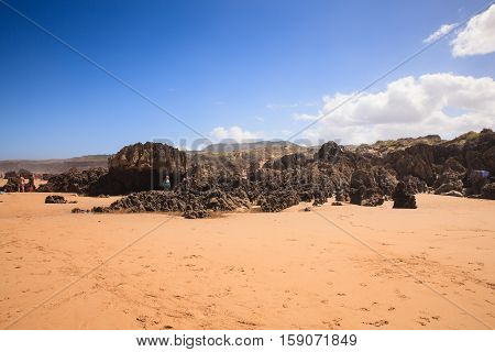 LIENCRES DUNES SPAIN - AUGUST 21: View of the Liencres dunes nature reserve in the Cantabrian sea on August 21 2016