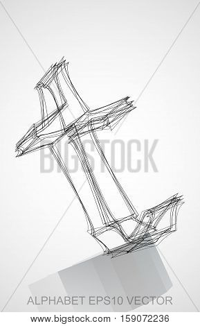 Abstract illustration of a Ink sketched lowercase letter T with Reflection. Hand drawn 3D T for your design. EPS 10 vector illustration.