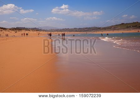 LIENCRES DUNES SPAIN - AUGUST 21: View of the Liencres dunes nature reserve in the Cantabrian sea on August 21 2016