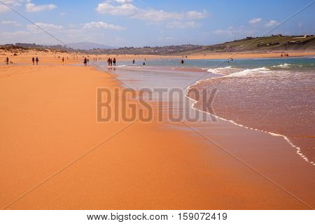 LIENCRES DUNES SPAIN - AUGUST 21: View of the Liencres dunes nature reserve in the Cantabrian sea on August 21 2016