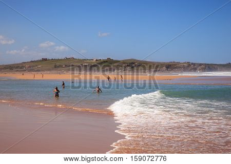 LIENCRES DUNES SPAIN - AUGUST 21: View of the Liencres dunes nature reserve in the Cantabrian sea on August 21 2016