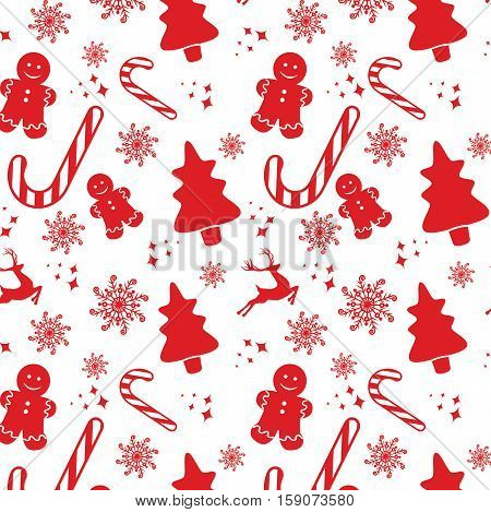 Seamless Pattern With Christmas Elements Isolated On A White Background. Vector Illustration.