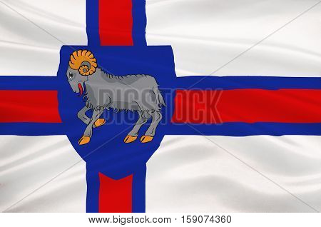 Flag of Faroe Islands is an island country of Denmark Kingdom. 3d illustration