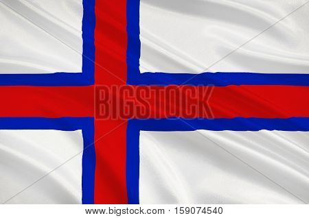 Flag of Faroe Islands is an island country of Denmark Kingdom. 3d illustration