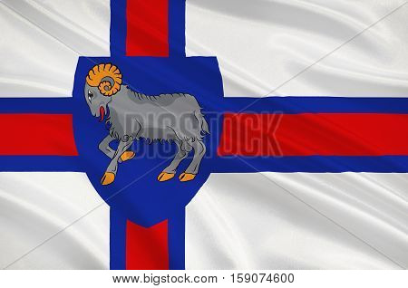 Flag of Faroe Islands is an island country of Denmark Kingdom. 3d illustration