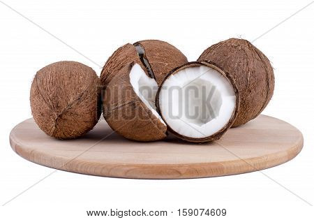 Tropical fruits, coconuts on isolated background for decoration.
