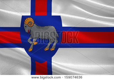 Flag of Faroe Islands is an island country of Denmark Kingdom. 3d illustration