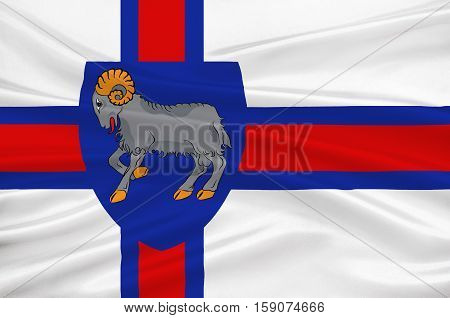 Flag of Faroe Islands is an island country of Denmark Kingdom. 3d illustration