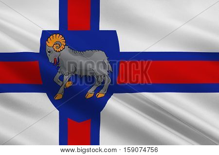 Flag of Faroe Islands is an island country of Denmark Kingdom. 3d illustration