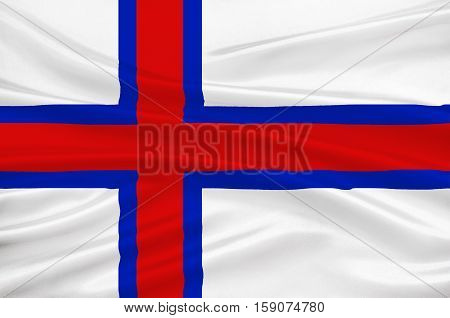Flag of Faroe Islands is an island country of Denmark Kingdom. 3d illustration