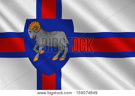 Flag of Faroe Islands is an island country of Denmark Kingdom. 3d illustration