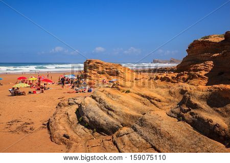 LIENCRES DUNES SPAIN - AUGUST 21: View of the Liencres dunes nature reserve in the Cantabrian sea on August 21 2016