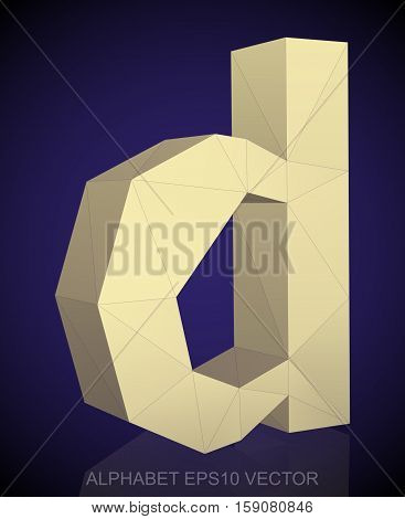 Abstract Yellow 3D polygonal lowercase letter D with reflection. Low poly alphabet collection. EPS 10 vector illustration.