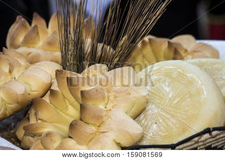 SELARGIUS, ITALY - September 11, 2016: Former marriage Selargino - Sardinia - wicker basket with bread