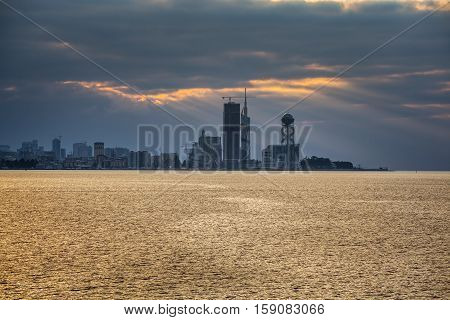 Beautiful sea landscape in Ajaria Georgia. View on Batumi city - 24.11.2016.