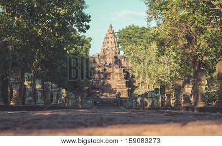 sand stone castle phanomrung in Buriram province Thailand. Religious buildings constructed by the ancient Khmer art Phanom rung national park in North East of Thailand vintage