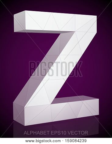 Abstract White 3D polygonal uppercase letter Z with reflection. Low poly alphabet collection. EPS 10 vector illustration.