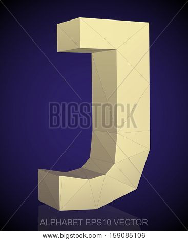 Abstract Yellow 3D polygonal uppercase letter J with reflection. Low poly alphabet collection. EPS 10 vector illustration.