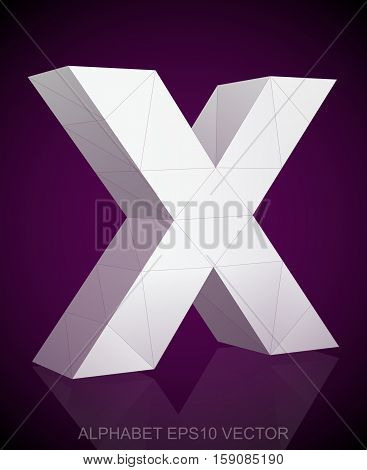 Abstract White 3D polygonal lowercase letter X with reflection. Low poly alphabet collection. EPS 10 vector illustration.