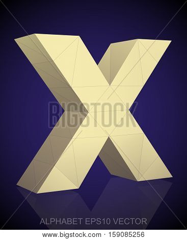 Abstract Yellow 3D polygonal lowercase letter X with reflection. Low poly alphabet collection. EPS 10 vector illustration.