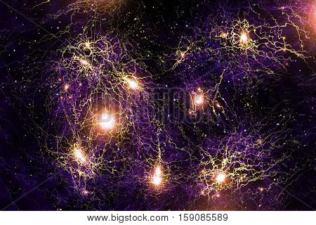 Close up atomic particle clusters background science 3D illustration
