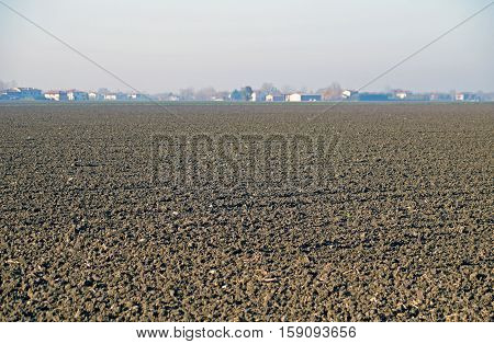 countryside with land prepared for seeding agricolture image